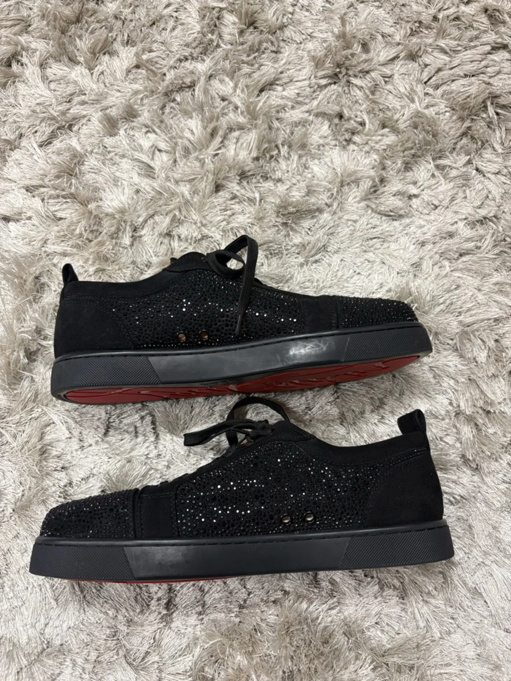 Christian Louboutin Black Rhinestone Lace-Up Sneakers sz45 - Picture 3 of 9